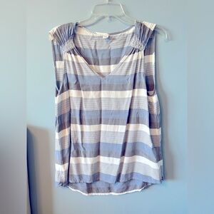 Old Navy White and Blue Ruched Sleeveless Blouse